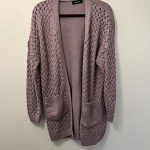 Purple Chunky Knit Cardigan Sweater